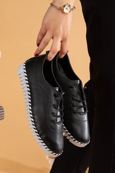 uway Genuine Leather Comfortable Orthopedic Daily Rubber Laced Soft Women's Shoes