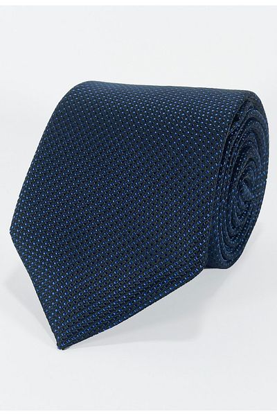 BLC Basic Line Co. Microfiber Tie and Handkerchief with Blue Square Dots on Navy Blue Background – 7 cm Modern Cut