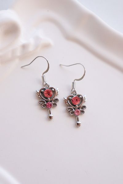 EFBUTİK Lolita Style Pink Heart Bow Earrings