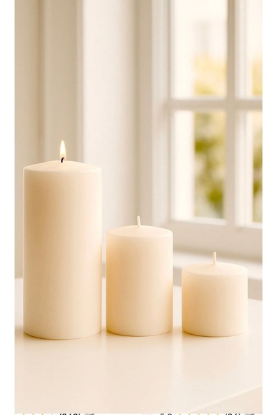 BayCazip Soya Parafinli Beyaz 3 Adet 30 Saat Yanma Süreli Çap 7 Cm Boylar 6x9...