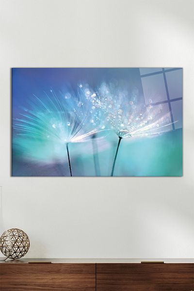 Vosevu Pictură din sticlă orizontală de păpădie, decor modern pentru birou, decorare de perete pentru cadou, sticlă irezistibilă