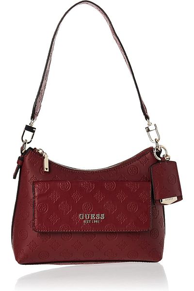 Guess Sirrah Top Zip Shoulder Bag for Women, Merlot Logo