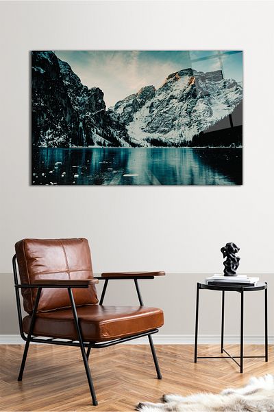 Vosevu Peisaj de munte zăpadă Pictură orizontală pe sticlă, decor modern pentru birou, decorare de perete pentru cadou Sticlă irezistibilă