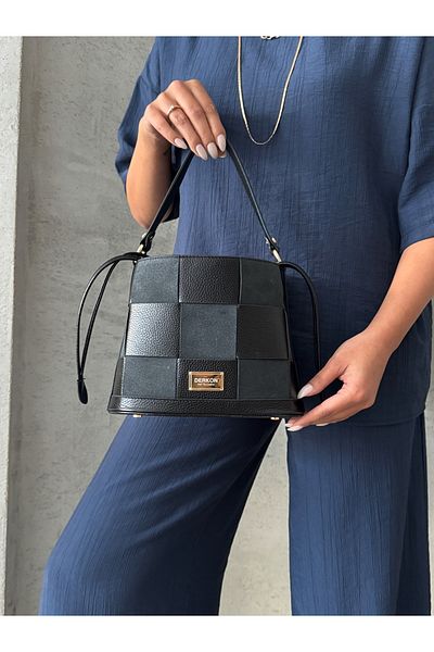 DERKON Genuine Leather Tezza Model Crossbody and Shoulder Bag Black