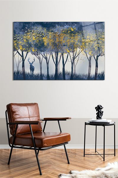 Vosevu Pictură orizontală din sticlă cu detalii aurii, decor modern pentru birou, decorare de perete pentru cadou, sticlă rezistentă la spargere