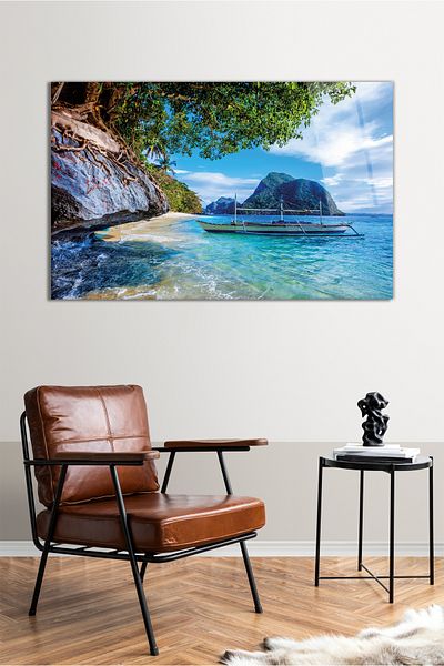 Vosevu Peisaj tropical din Filipine Tablou orizontal din sticlă, decor modern pentru birou, decorare de perete cadou