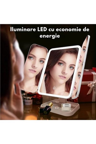 varioshop Oglinda LED VarioShop®, Lumina Calda/Neutra/Rece, Pliabila, Portabila, Unghi Inclinare Ajustabil, C