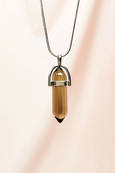 Eng Natural Quartz Stone and Smokey Chain Design Necklace - 3.5 cm Pendant, 20 cm Chain Box