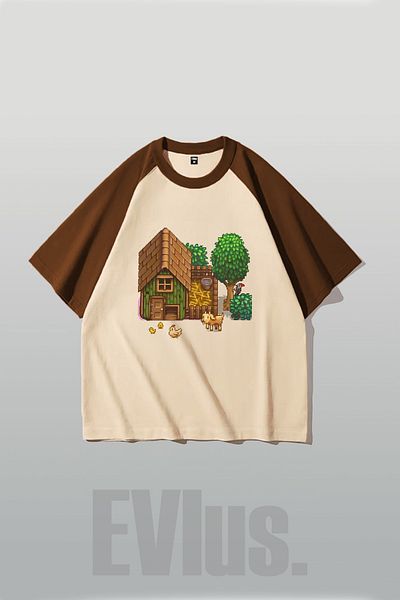 EVIus Unisex Stardew Valley εμπριμέ μπλουζάκι Raglan με κοντό μανίκι Crew λαιμόκοψη
