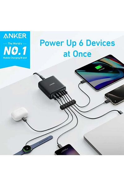 Anker Anker Multi Device fast charger 112W, 3 USB A PORT + 3 USB C PORT, GaN (Black)