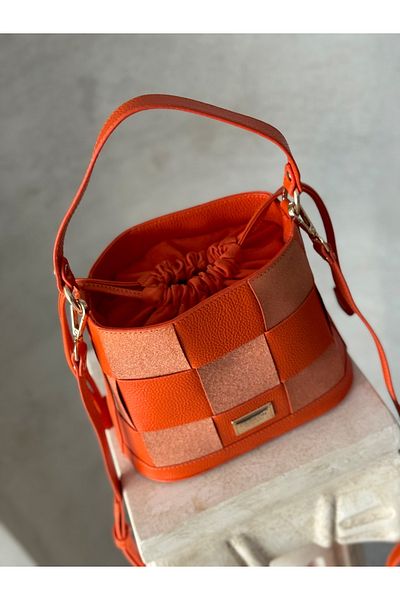 DERKON Genuine Leather Tezza Model Crossbody and Shoulder Bag Orange Color