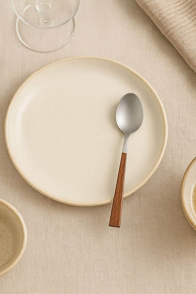 Anadolu Saray 6 Pieces Wooden Bamboo Look Plastic Detailed Dessert Spoon Set |   6 Piece Luxury Dessert Spoon Set