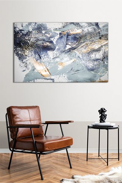 Vosevu Blue Gray Marble Pattern Horizontal Glass Table, Modern Home Office Decor, Gift Wall Decoration, Unbreakable