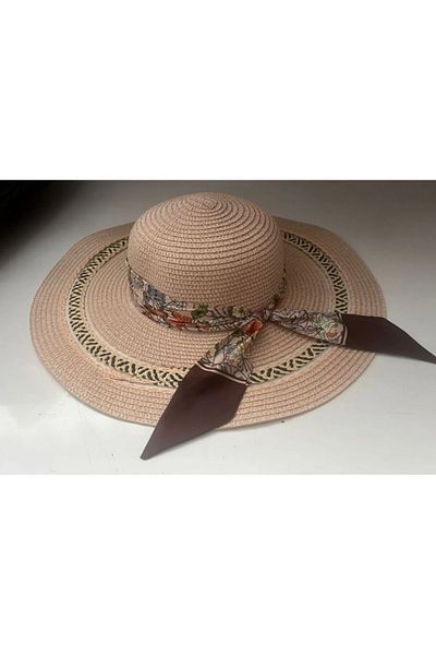 PARLAK EVREN Dusty Pink Straw Beach Hat