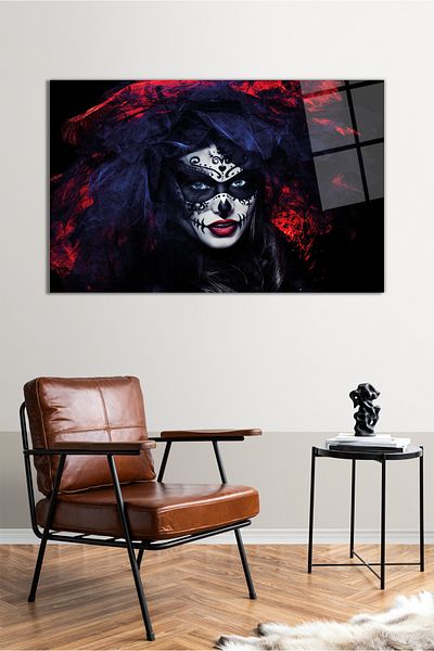 Vosevu Woman Clown Horizontal Glass Painting, Modern Home Office Decor, Gift Wall Decoration, Shatterproof Glass
