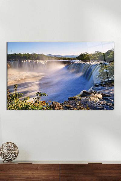 Vosevu Pictură pe sticlă orizontală cu peisaj de cascadă superbă, decor modern pentru birou, decorare de perete cadou