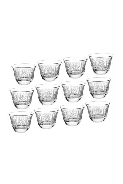 Byblos Saudi coffee cup set made of Turkish glass with laser engraving, 12 pieces, capacity 80 ml