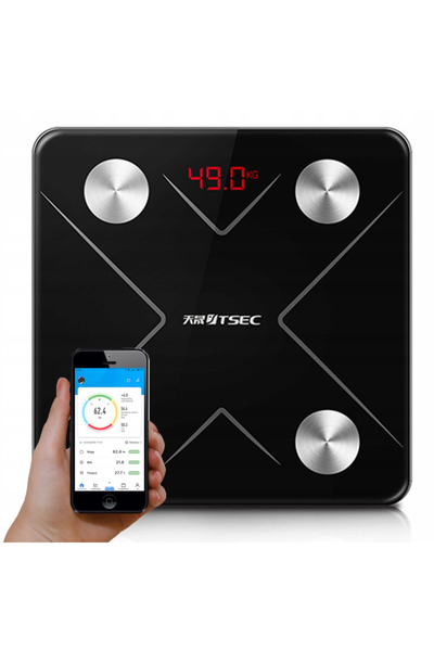 varioshop VarioShop® Bathroom Scale, Rechargeable, 180kg, Bluetooth, LCD Display, Black