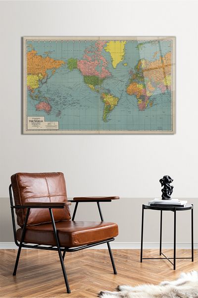 Vosevu Harta lumii standard Tabel orizontal din sticlă, decor modern pentru birou, decorare de perete pentru cadou, rezistentă la spargere