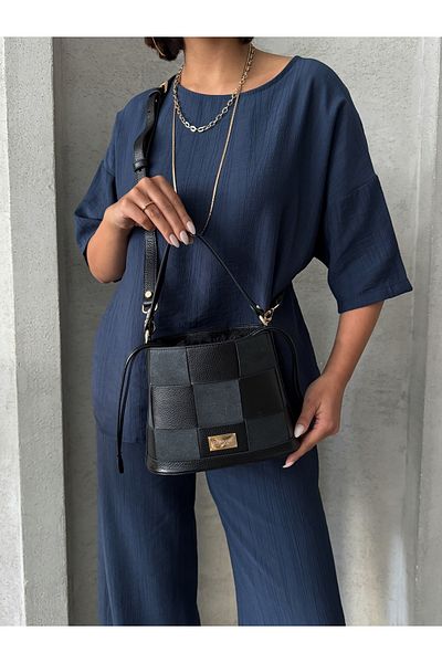 DERKON Genuine Leather Tezza Model Crossbody and Shoulder Bag Black