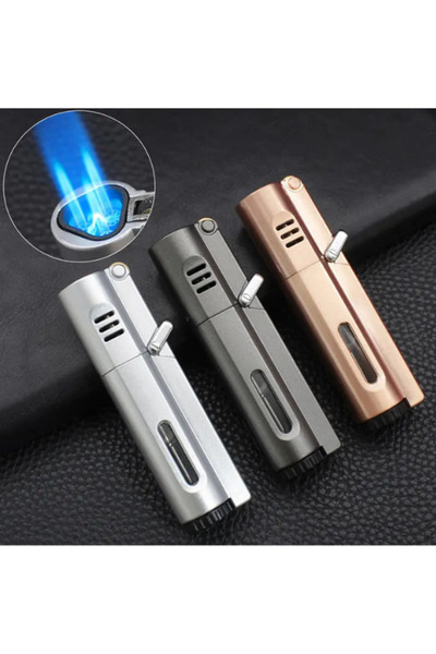 PremiumQuality Parlak Gunmetal 3 Torch Pürmüz Metal Puro Çakmağı