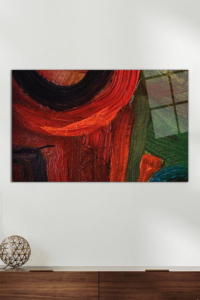 Vosevu Red Brush Stroke Horizontal Glass Painting, Modern Home Office Decor, Gift Wall Decoration, Unbreakable