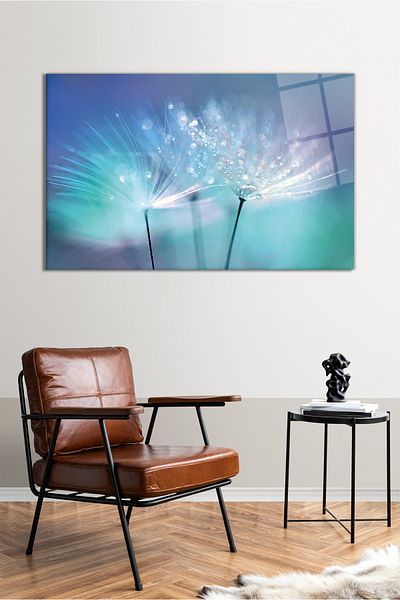 Vosevu Pictură din sticlă orizontală de păpădie, decor modern pentru birou, decorare de perete pentru cadou, sticlă irezistibilă