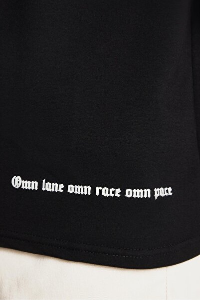 Tudors Ανδρικό μπλουζάκι Oversize Φαρδύ Βαμβακερό εμπριμέ με λαιμόκοψη μαύρο