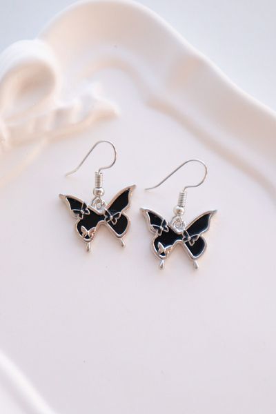 EFBUTİK Black Butterfly Melting Imported Earrings