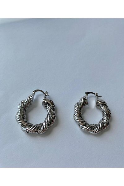 marsel aksesuar Imported Vintage Thick Twist Silver Hoop Earrings (3cm)