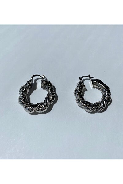 marsel aksesuar Imported Vintage Thick Twist Silver Hoop Earrings (3cm)