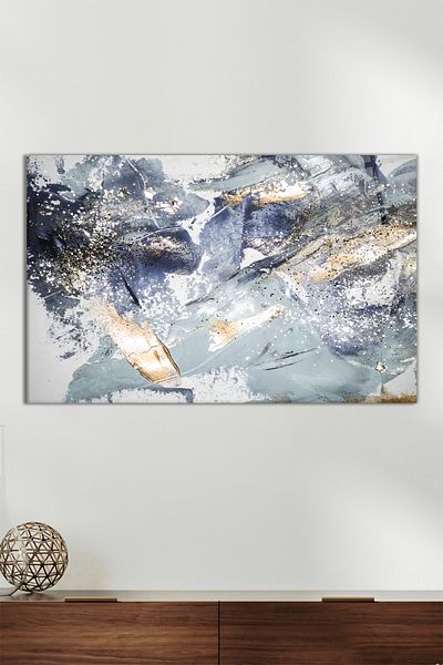 Vosevu Blue Gray Marble Pattern Horizontal Glass Table, Modern Home Office Decor, Gift Wall Decoration, Unbreakable