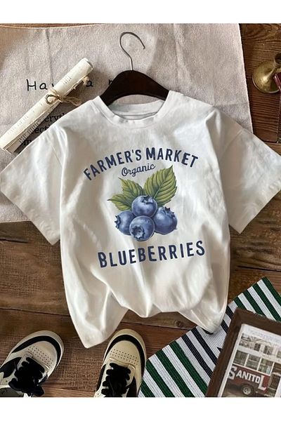 Touz Moda Μπλουζάκι Unisex Oversize με στάμπα Blueberry