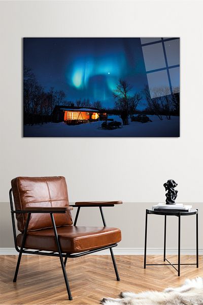 Vosevu Northern Lights in the Wild Nature Pictură orizontală pe sticlă, decor modern pentru birou, decorare de perete cadou