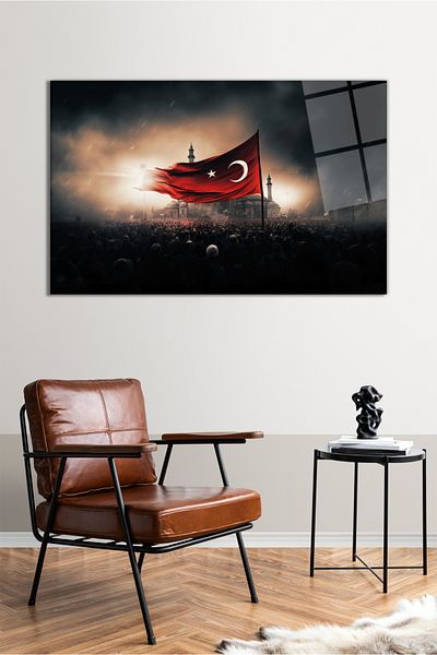 Vosevu Turkish Flag and War Glory Horizontal Glass Painting, Modern Home Office Decor, Gift Wall Decoration