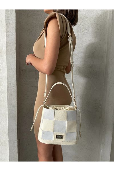DERKON Genuine Leather Tezza Model Crossbody and Shoulder Bag Cream Color
