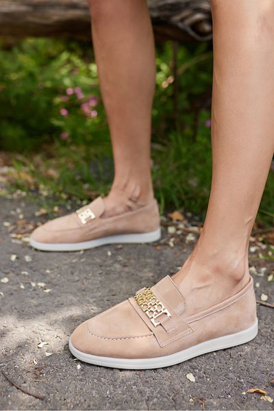 ANGELİNA JONES Tuami̇ Women Beige Real Suet Buckle Loafer