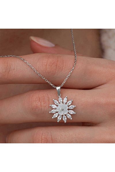 Emperium Silver White Magnolia Flower Women Necklace