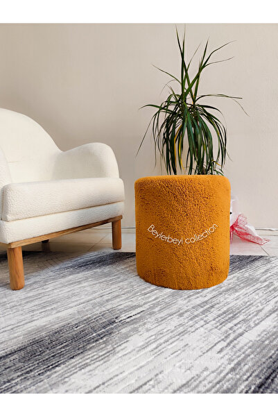 BEYLERBEYİ Puf , turuncu peluş ,makyaj Pufu Puf Sandalye Ayak Uzatma Pufu 45 Cm Yükseklik