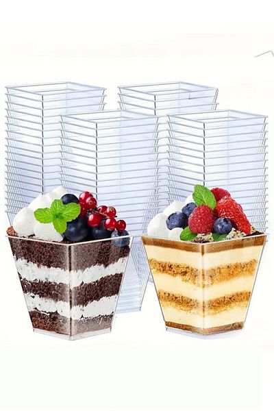 BeySüS Cubic Prism Bowl Mica Without Lid Presentation Container 40 Pcs 200 Cc