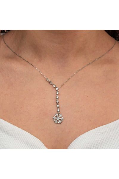 Emperium Silver Row Zircon Stone Snowflake Women's Necklace