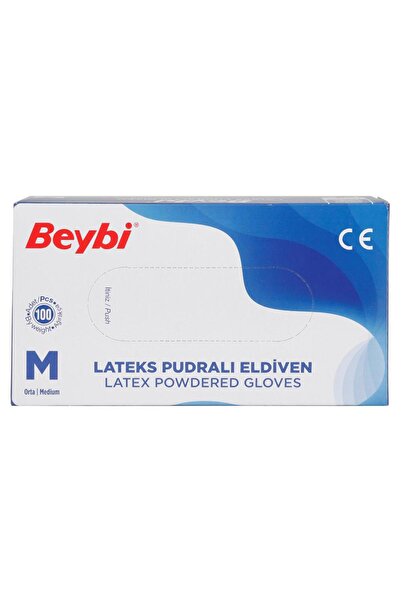 Beybi قفازات فحص لاتكس مسحوق 100 قطعة أبيض - متوسط ​​/ رقم 8