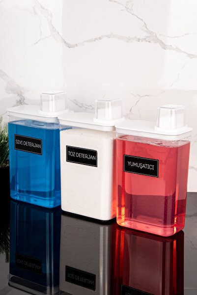 Dolkin Home Set of 3 Self-Scaled Detergent Dispenser Box Softener Powder-Liquid Detergent Labeled 3000ml