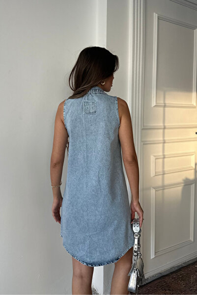 macharel jeans Çıtçıtlı Denim Kot Elbise