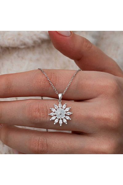 Emperium Silver White Magnolia Flower Women Necklace