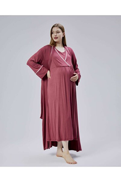 Lohusa Homewear طقم ثوب نوم للحوامل بتصميم خاص من القطن مع أنابيب من الورد ال...