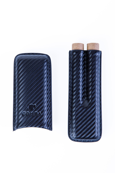 COHİBA Cohiba Siyah Karbon Desenli İkili Deri Puro Kılıfı