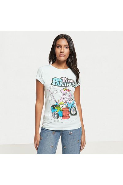 SP Characters The Pink Panther Print T-shirt with Round Neck and Short Sleeves