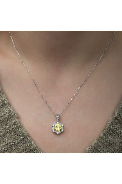 Emperium Silver Wheat Yellow Baguette Stone Necklace