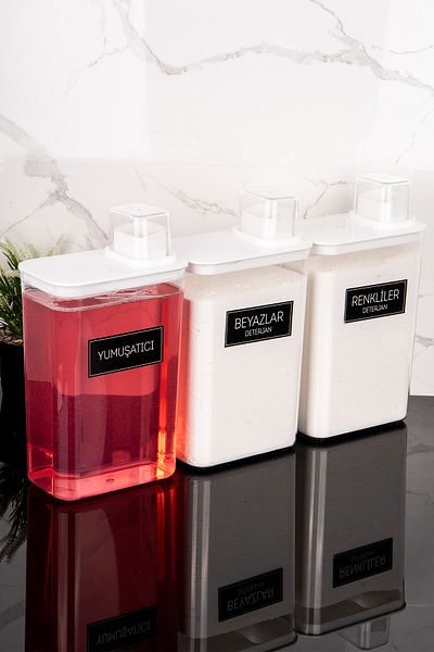 Dolkin Home Set of 3 Self-Scaled Detergent Dispenser Box Softener Colors Whites Detergent Labeled 3000ml